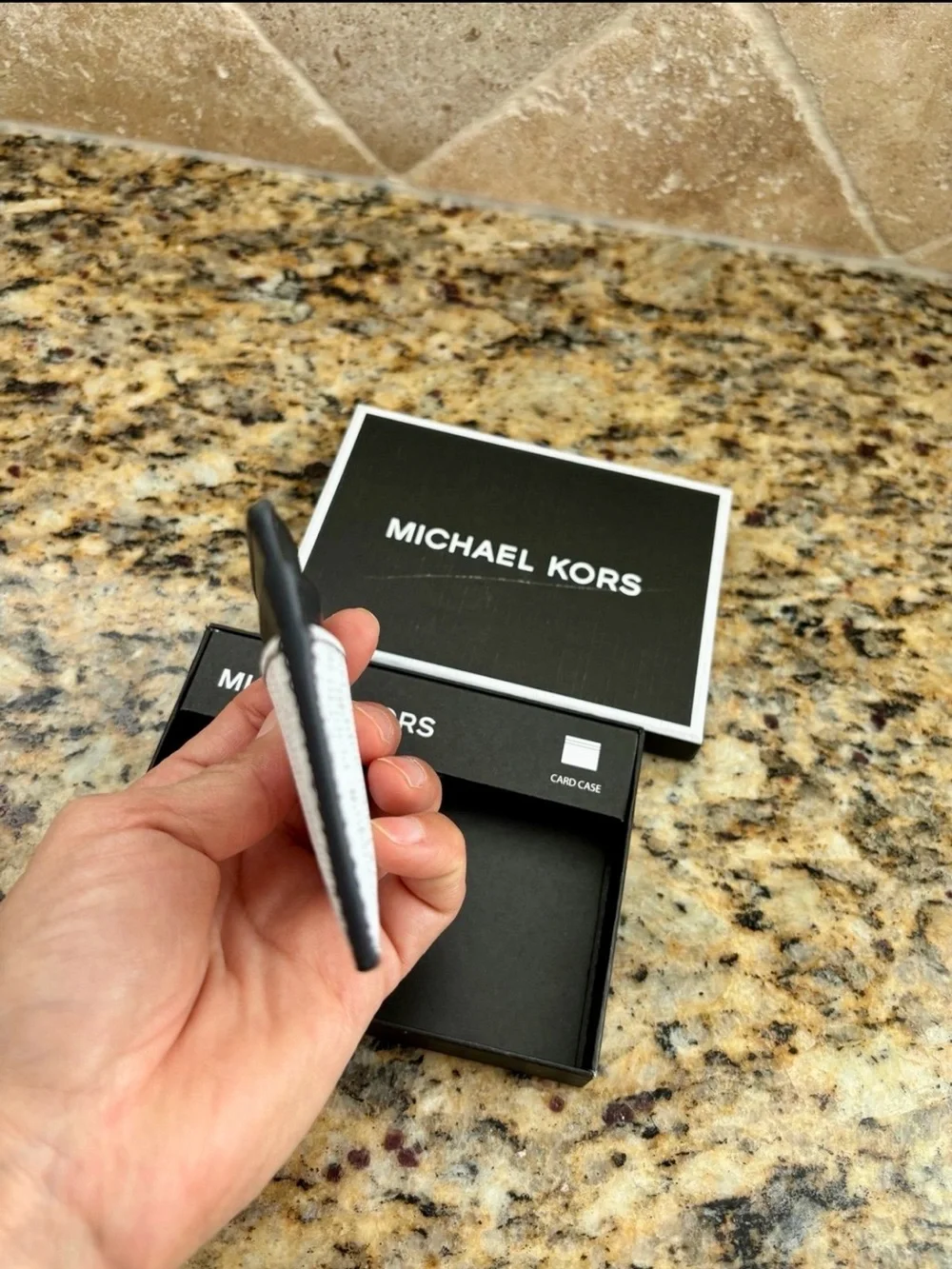 Michael Kors Silver and Black Signature Card Holder - Picture 3 of 7